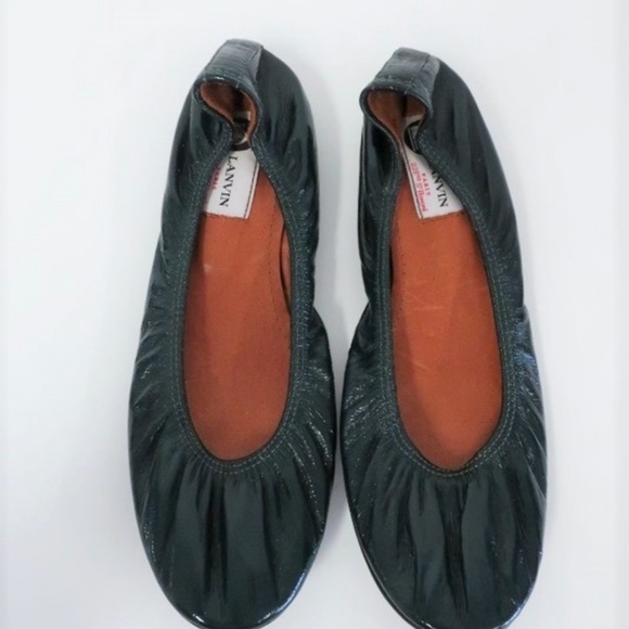 Lanvin Ballet Flats Dark Green Scrunched Patent - Picture 6 of 6